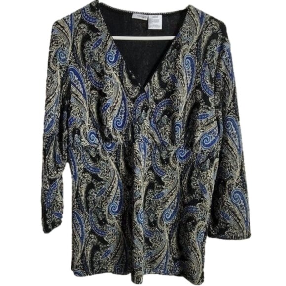 East 5th Blouse Wrap Front Peplum Retro Large metallic Paisley Y2K Hippie classi - Picture 7 of 8
